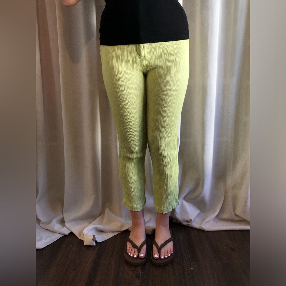 Pleated Chartreuse Wide-Leg Pants